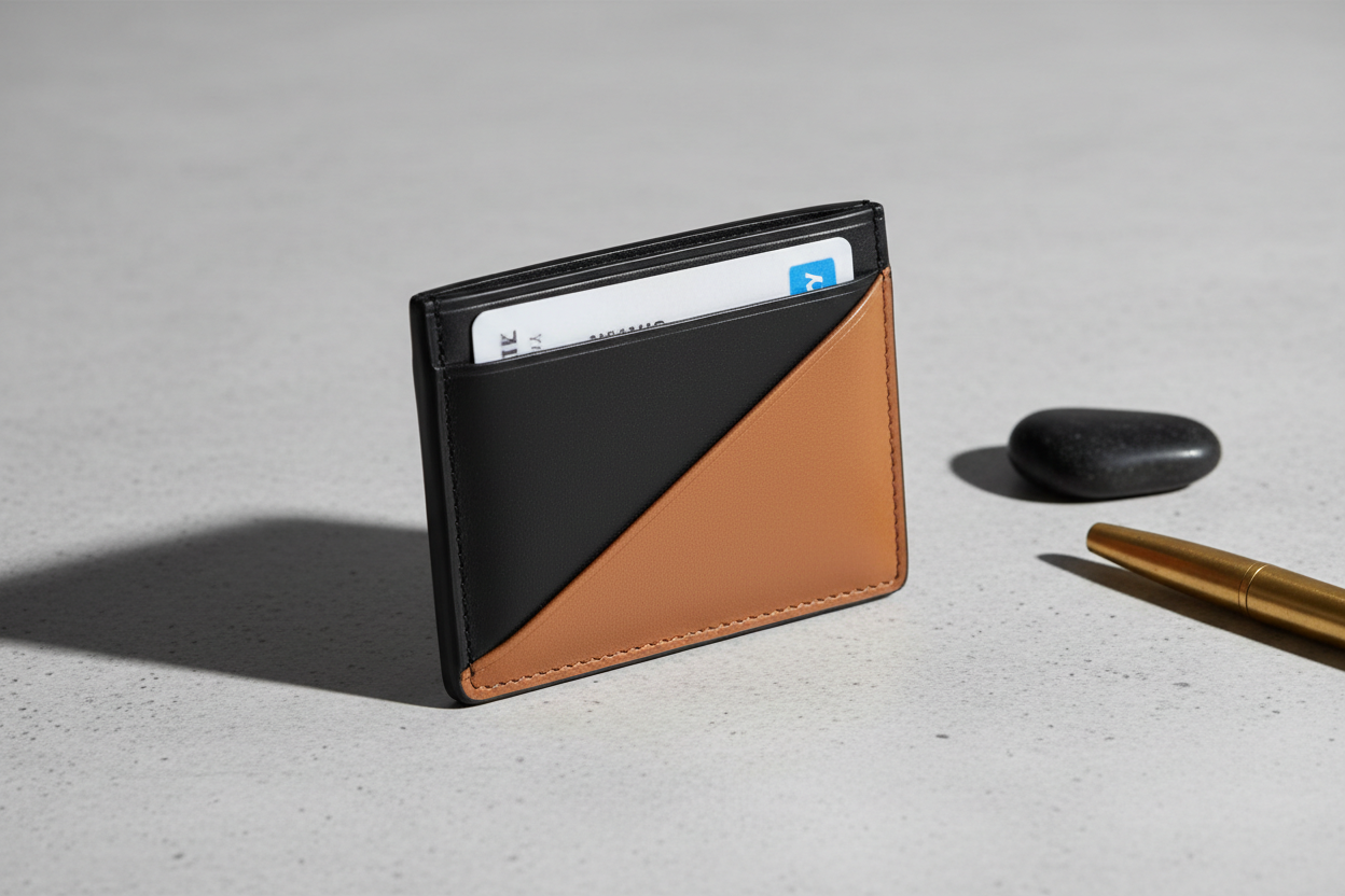 Minimalist leather cardholder and wallet for men and women.