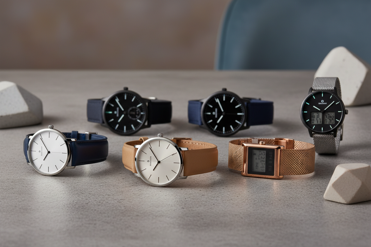 Modern minimalist wrist watches for everyday wear.
