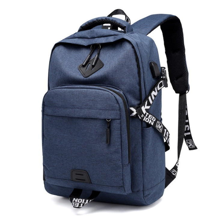 Blue backpack with visible brand logo on a white background.