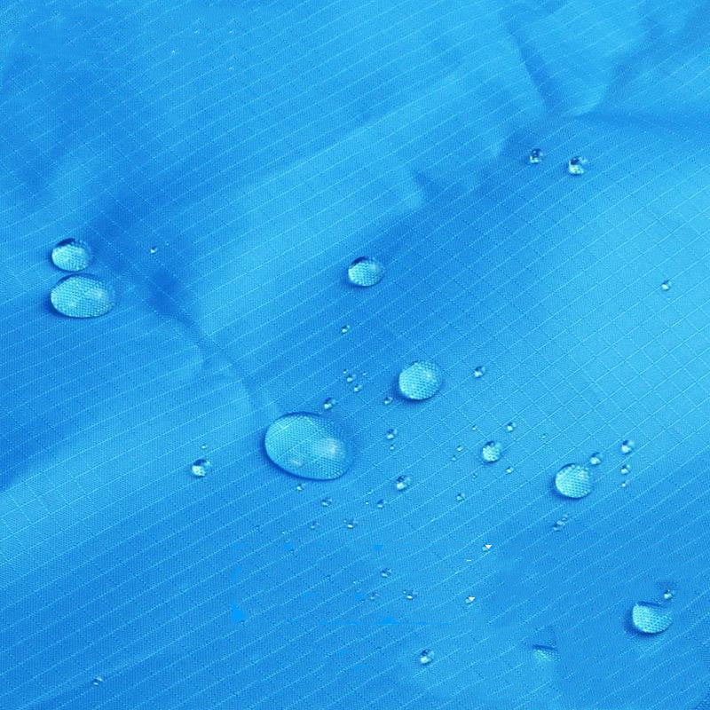 Close-up of water droplets on a textured blue surface.