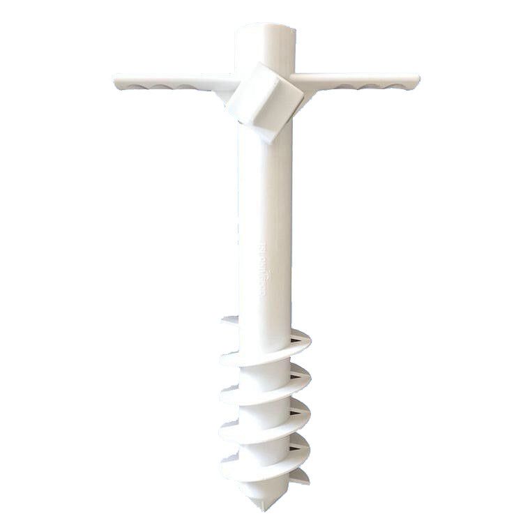 Beach umbrella sand anchor spiral drill on white background.