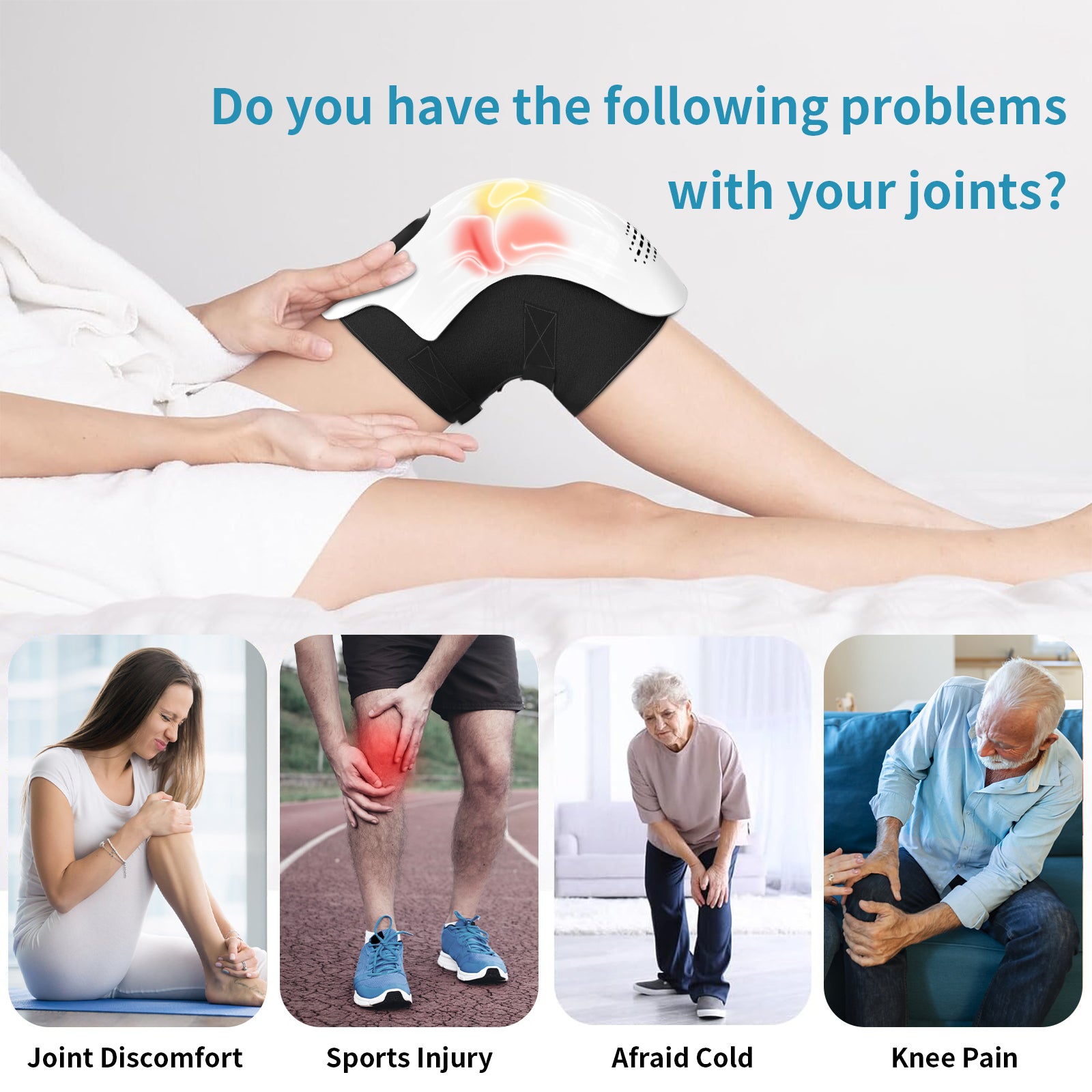 Product advertisement for joint pain relief with images of people experiencing joint discomfort.