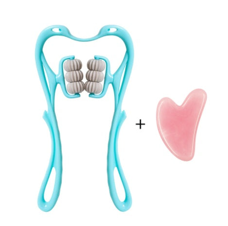 Light blue dental tool with gray interior and pink heart-shaped tool on a white background.