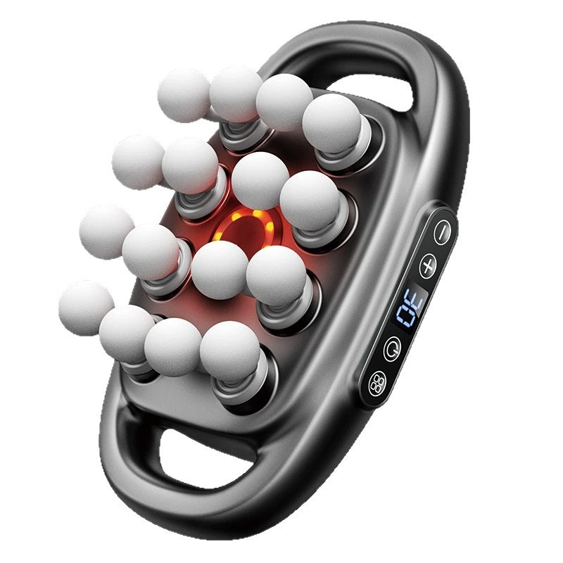 Massage roller device with digital display on a white background.