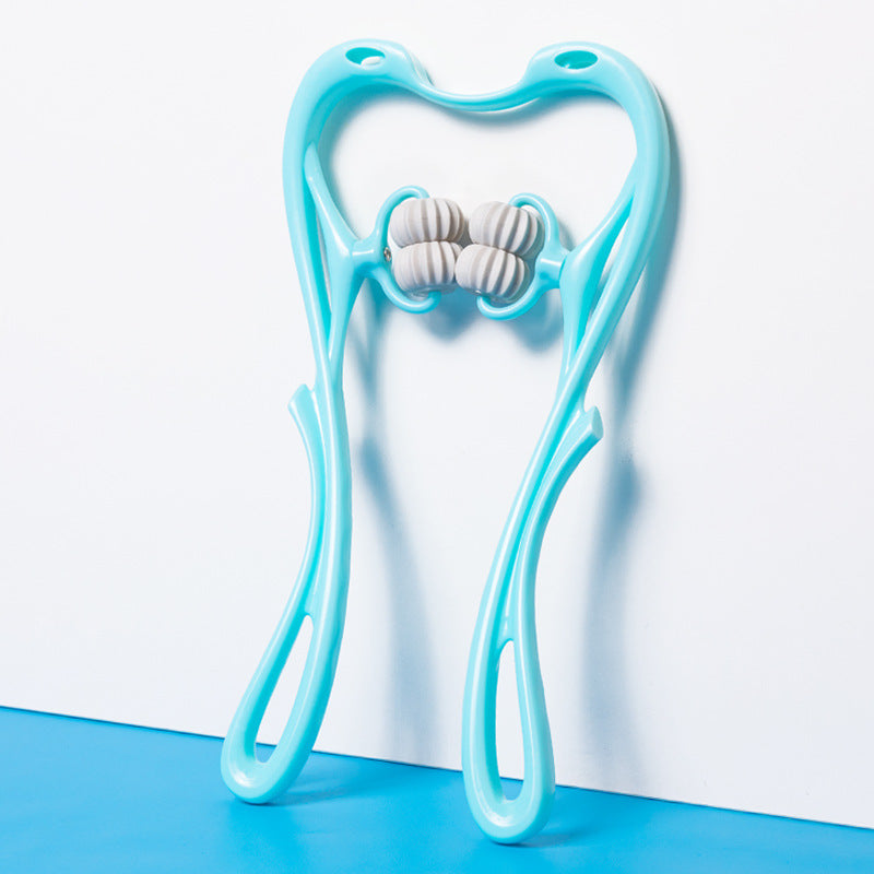 Light blue facial roller on a white and blue gradient background.