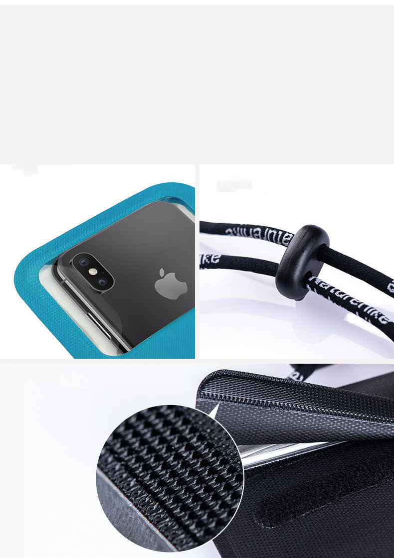 Phone case with a black strap and textured surface close-up on a white background.