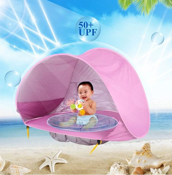 Baby beach tent with 50+ UPF protection on a beach setting.