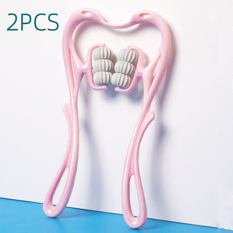 Pink neck roller with textured surface on a white background with «2pcs text.