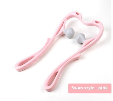 Pink swan-style neck roller on a white background.