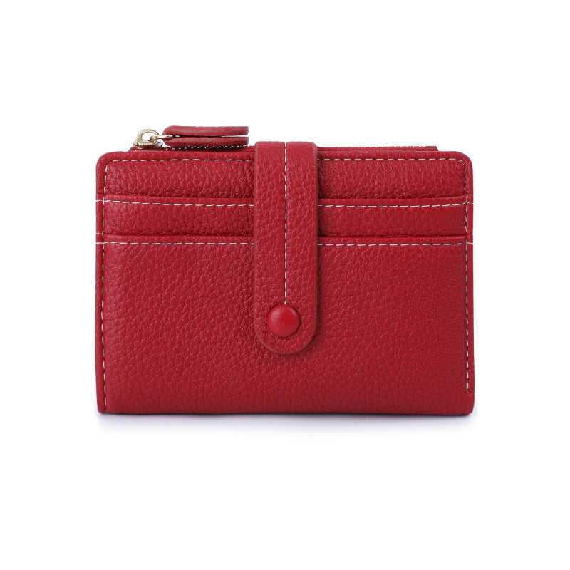 Red wallet with a button on a white background.