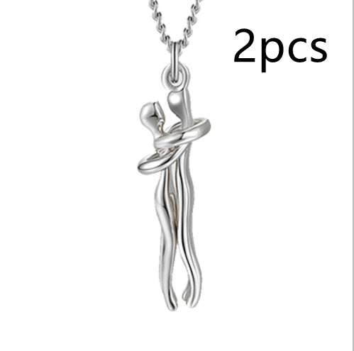 Silver pendant necklace on a white background with «2pcs» text.