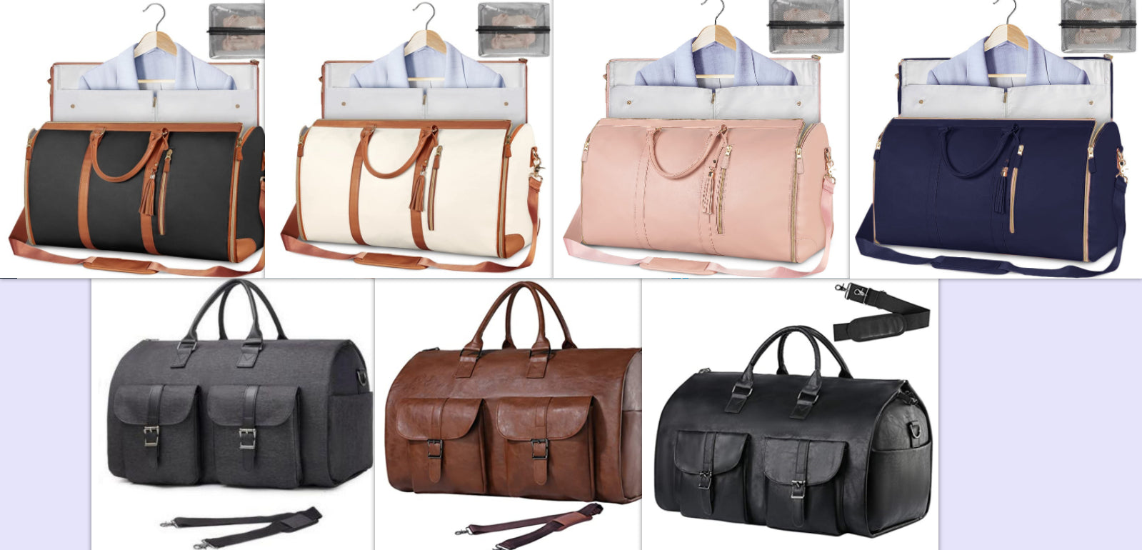 Collage of various bags in different colors and styles.