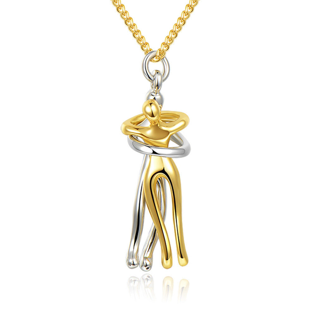 Gold and silver pendant on a chain against a white background.